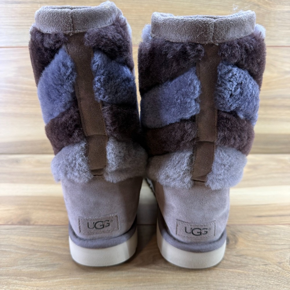 UGG Tania Chevron Stormy Gray Boots Womens 9 Suede Sherpa Fur Mid Calf Cozy - Picture 8 of 12